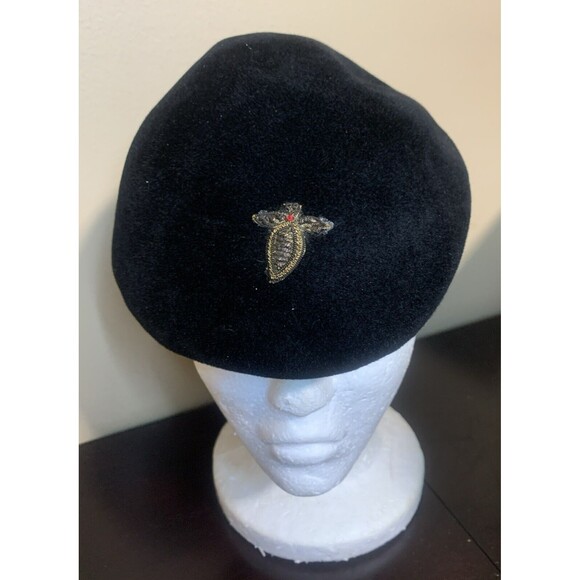 Vintage Carol Fisk Hat Of Chicago Velvet with 2 Jeweled Insects - Picture 1 of 8
